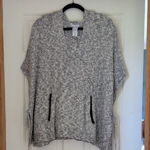 Gray Poncho Sweater with Batwing Sleeves